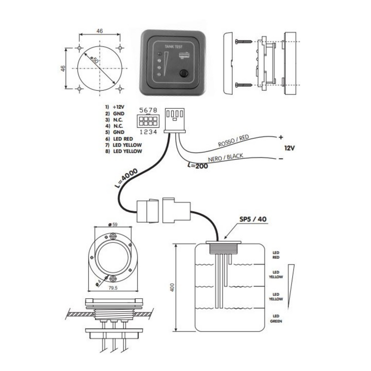 Panel indicador LED nivel de aguas grises con sonda - CBE MTTR