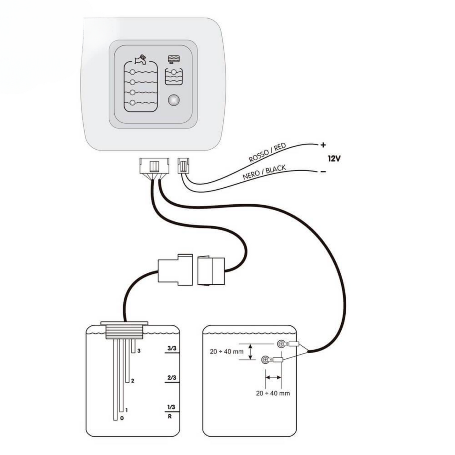 Panel indicador LED nivel de aguas limpias y sucias con sondas - CBE MT214/M