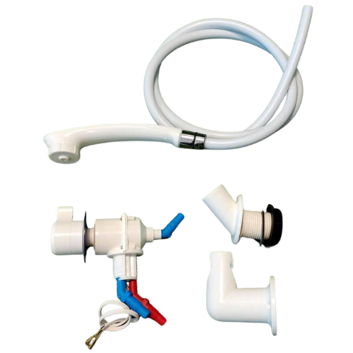 Kit mezclador y ducha retráctil de sobremesa o pared Comet London Novo con latiguillo de 1,5 metros - Blanco