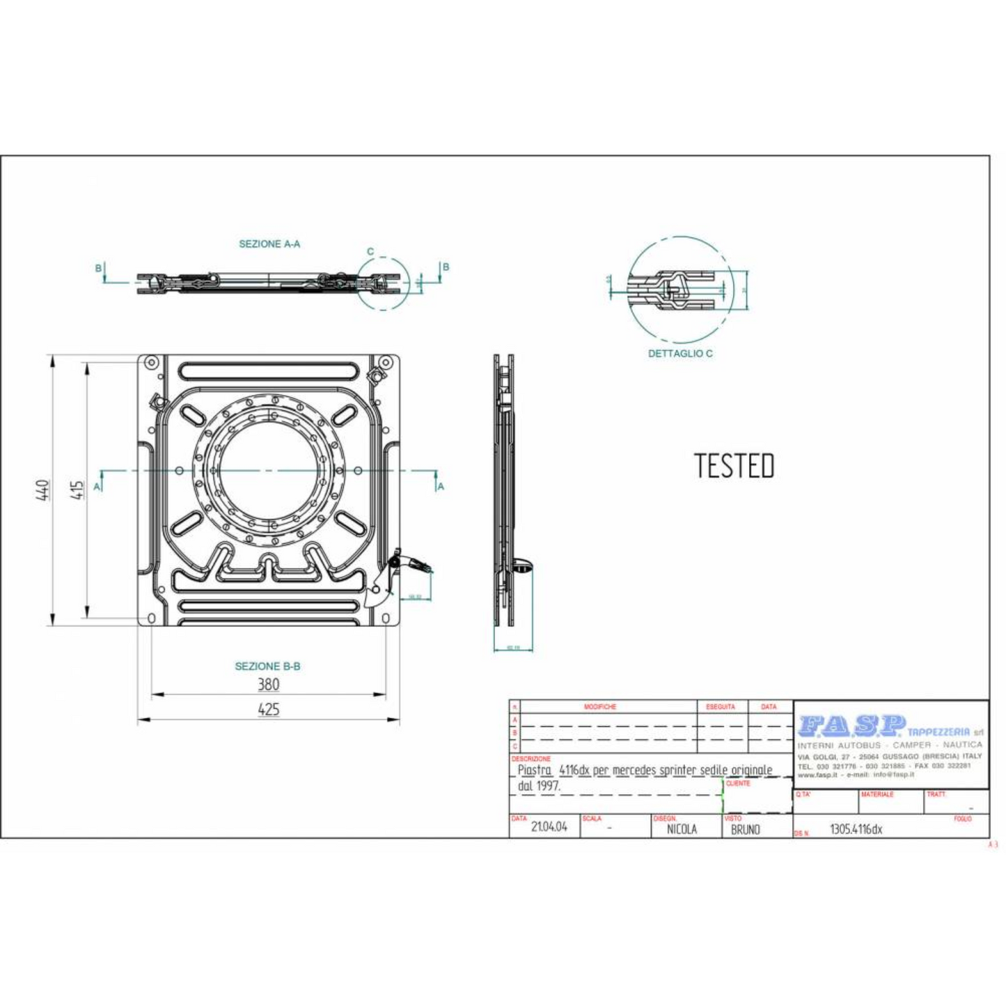 Base giratoria acompañante para Mercedes Sprinter y Volkswagen LT35 1995-2006 - FASP